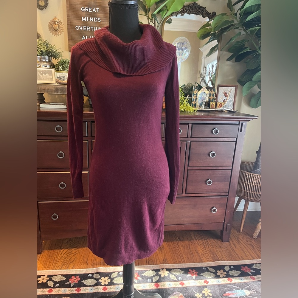 Banana Republic Deep Red Cowl Neck Sweater Dress